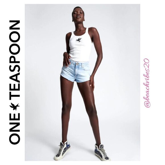 ONE TEASPOON The One High Waist Cheeky Denim Shorts Best Blue 29 NWT O-133